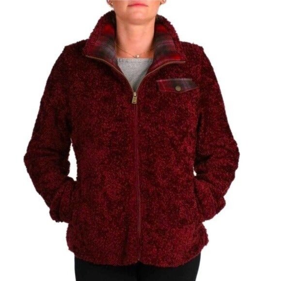 NEW! Women's Pendleton Fuzzy Sherpa Wool Blend Zip Jacket Maroon Red SZ S - Picture 2 of 12
